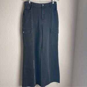 NWT Blue B Viral Boutique Wide-Leg Cargo Flare Black Gray Sweatpants Jeans Large